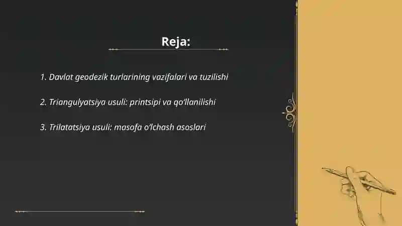 Davlat geodezik turlar barpo etishni asosiy usullari.Geodezik belgilar va markazlar 2