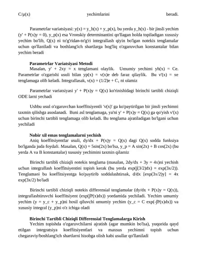 Birinchi tartibli chiziqli differensial tenglamalar 2