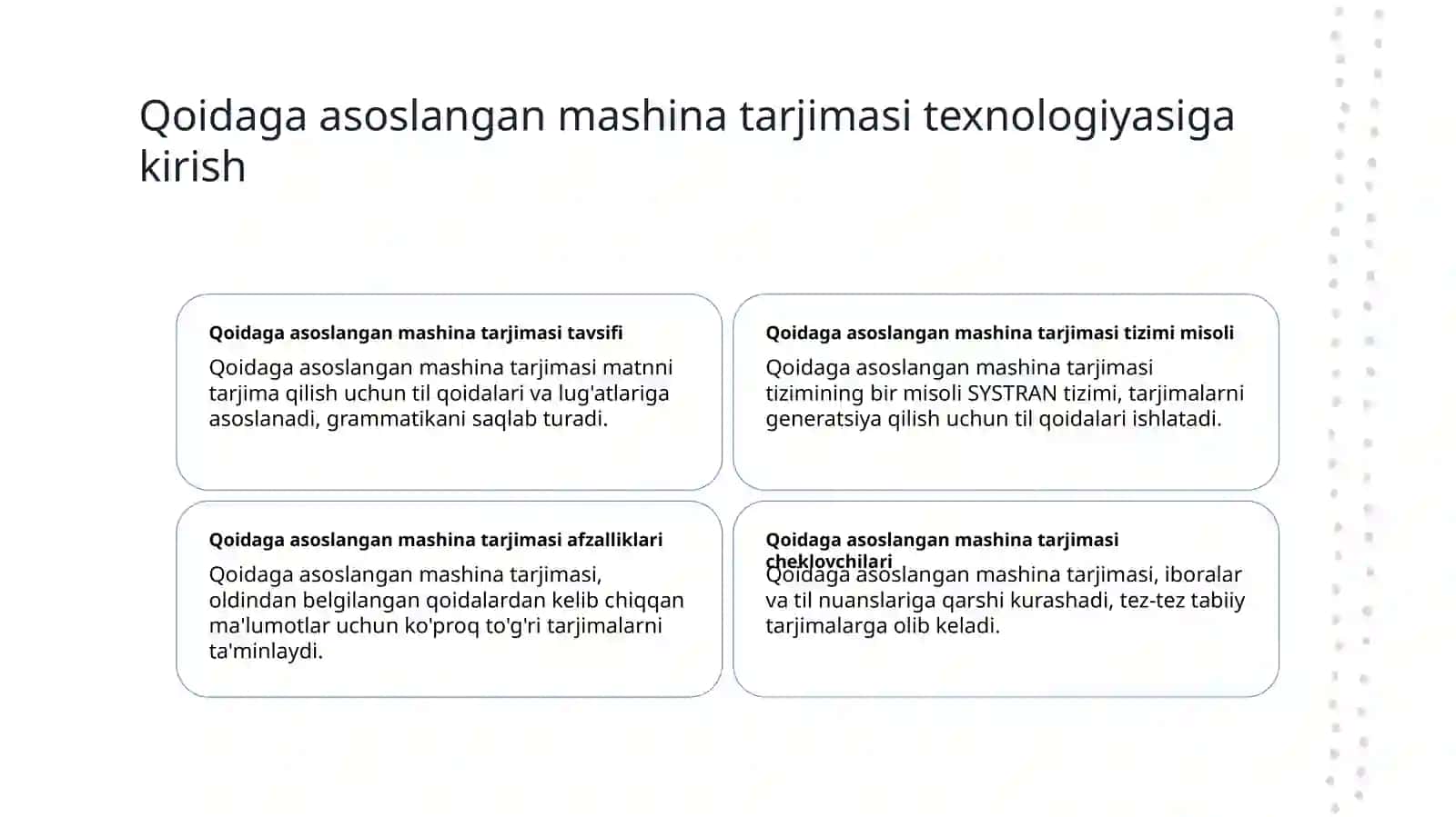 Qoidaga asoslangan mashina tarjimasi texnologiyasining lingvistik algoritmini yaratish 2