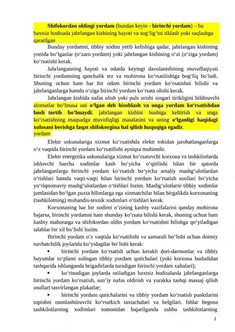 3-ma’ruza. Jabrlanuvchiga birinchi tibbiy yordam koʻrsatish ketma ketligi va uni shikastlantiruvchi omillardan xalos etish 2
