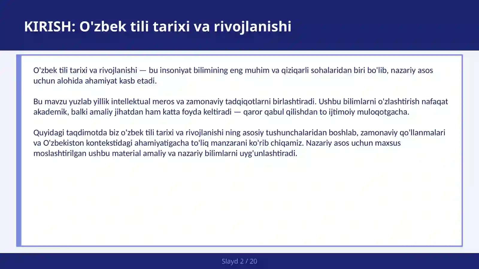 O'ZBEK TILI TARIXI VA RIVOJLANISHI 2