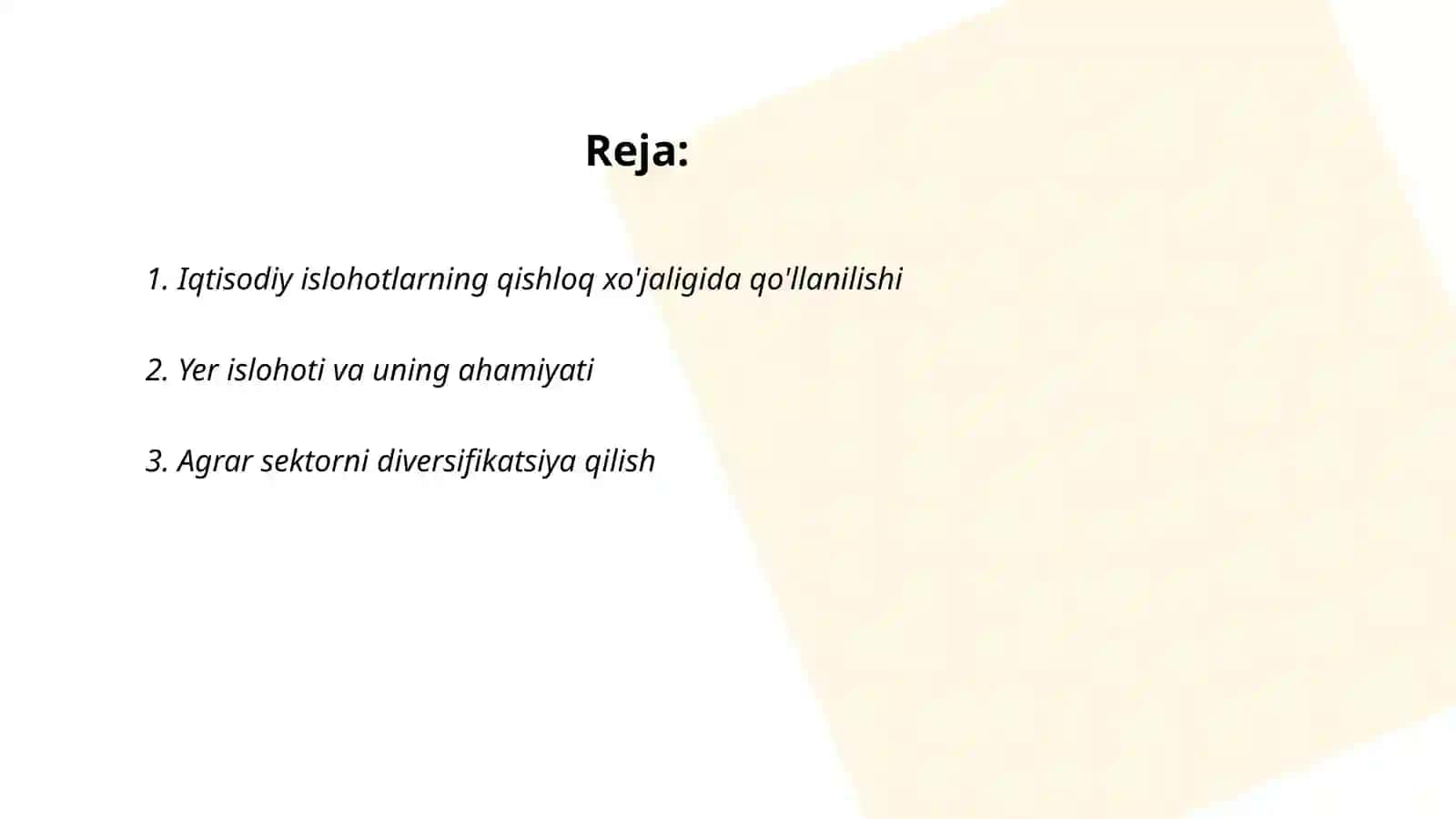 Iqtisodiy islohotlarning qishloq xo'jaligida qo'llanilishi 2