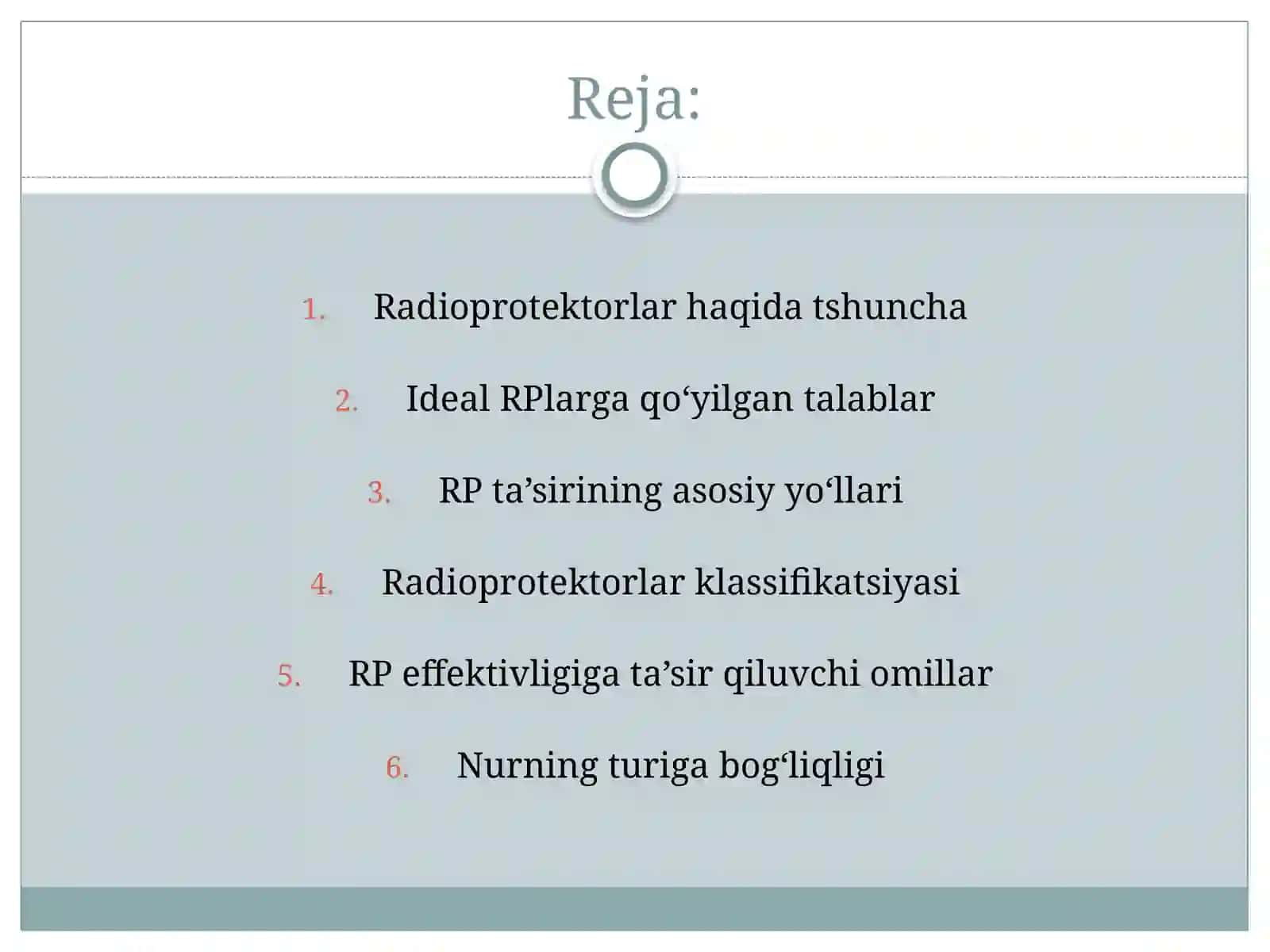 Radioprotektorlar va ularning tavsiflanishi. Radioprotektorlarning qo‘llanilishi 2