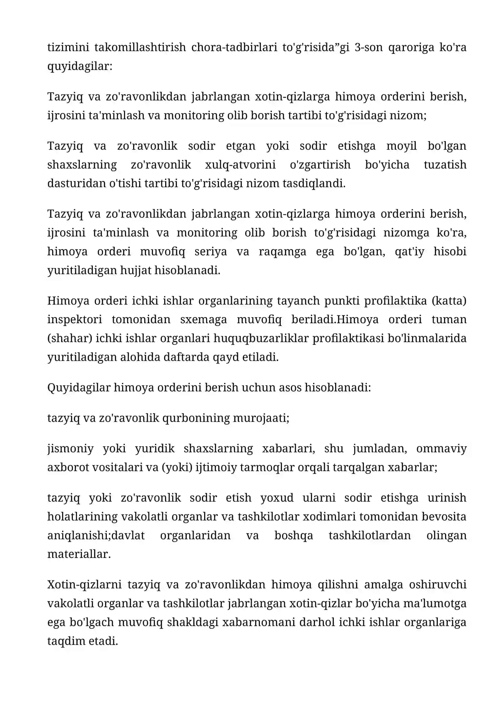 Xotin-qizlarni tazyiq va zo'ravonlikdan himoya qilish to'g'risida 2