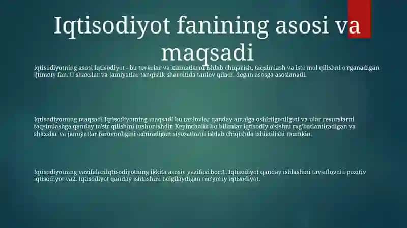Iqtisodiyot Fanining Predmenti Va Maqsad, Vazifalari 2