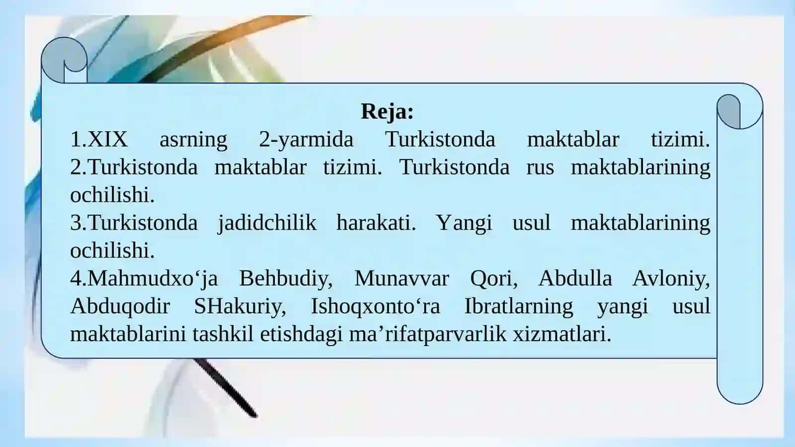 XIXasrning 2-yarmi – XXasrning 1-choragida Turkiston o‘lkasida tarbiya, maktab va pedagogik fikrlar 2