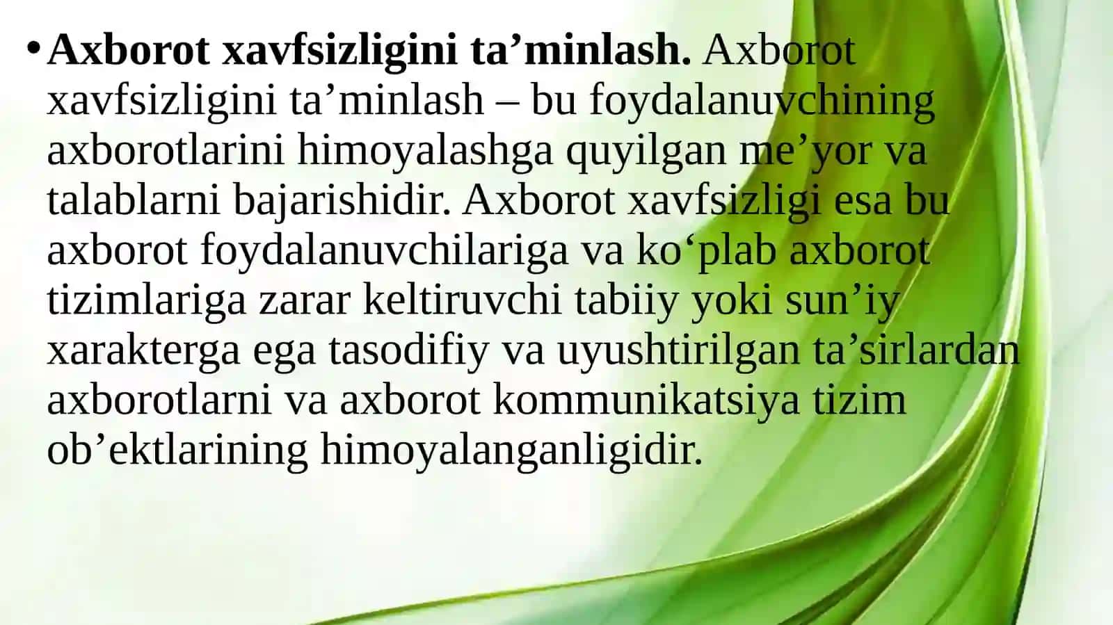 9-Mavzu: Axborot xavfsizligini ta’minlashning g‘oyaviy-nazariy asoslari 2