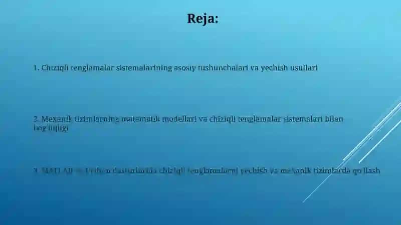 Chiziqli tenglamalarni MATLAB va Pythonda yechish va mexanik tizimlarda qo‘llash 2