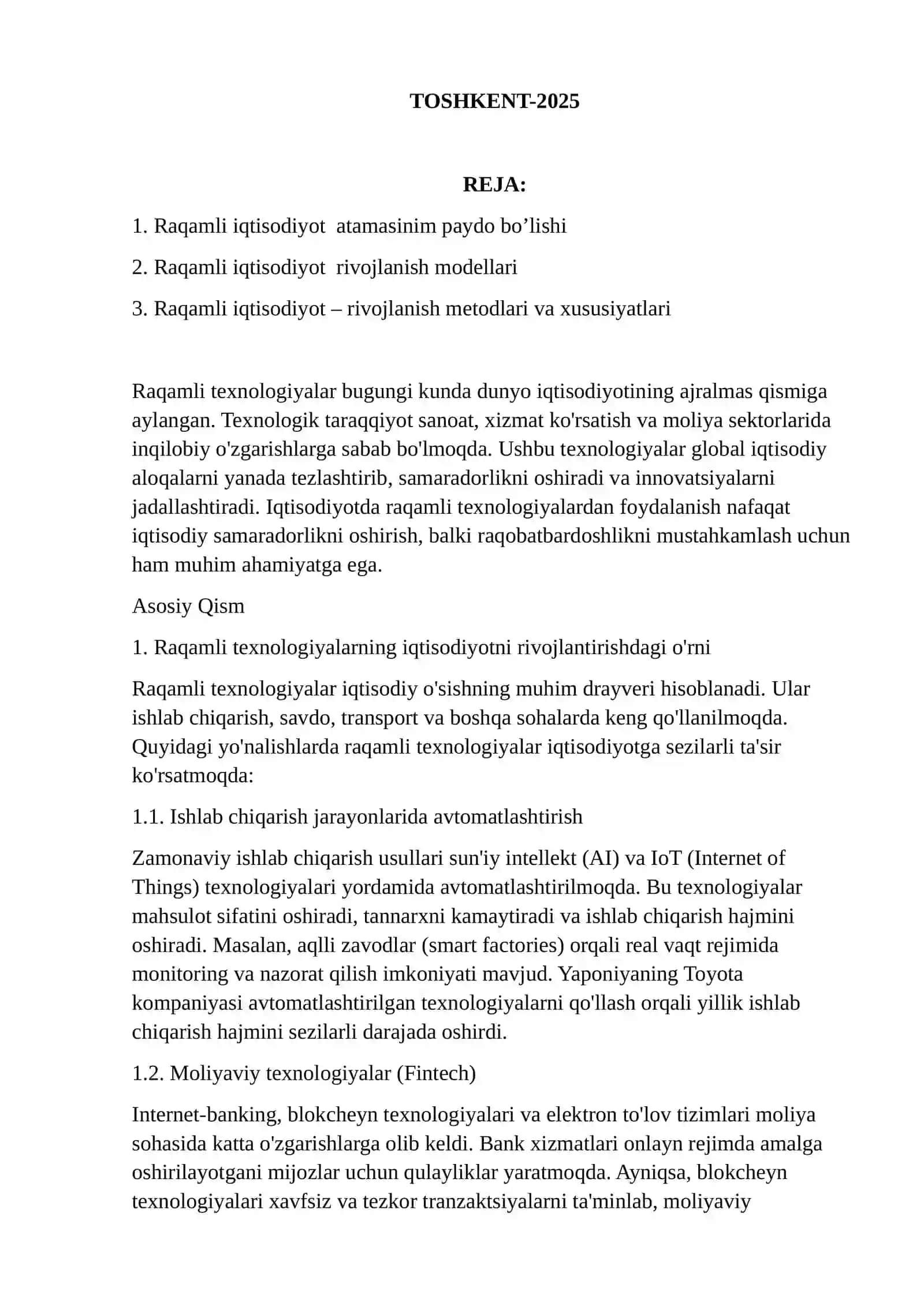 Raqamli iqtisodiyotga kirish 2