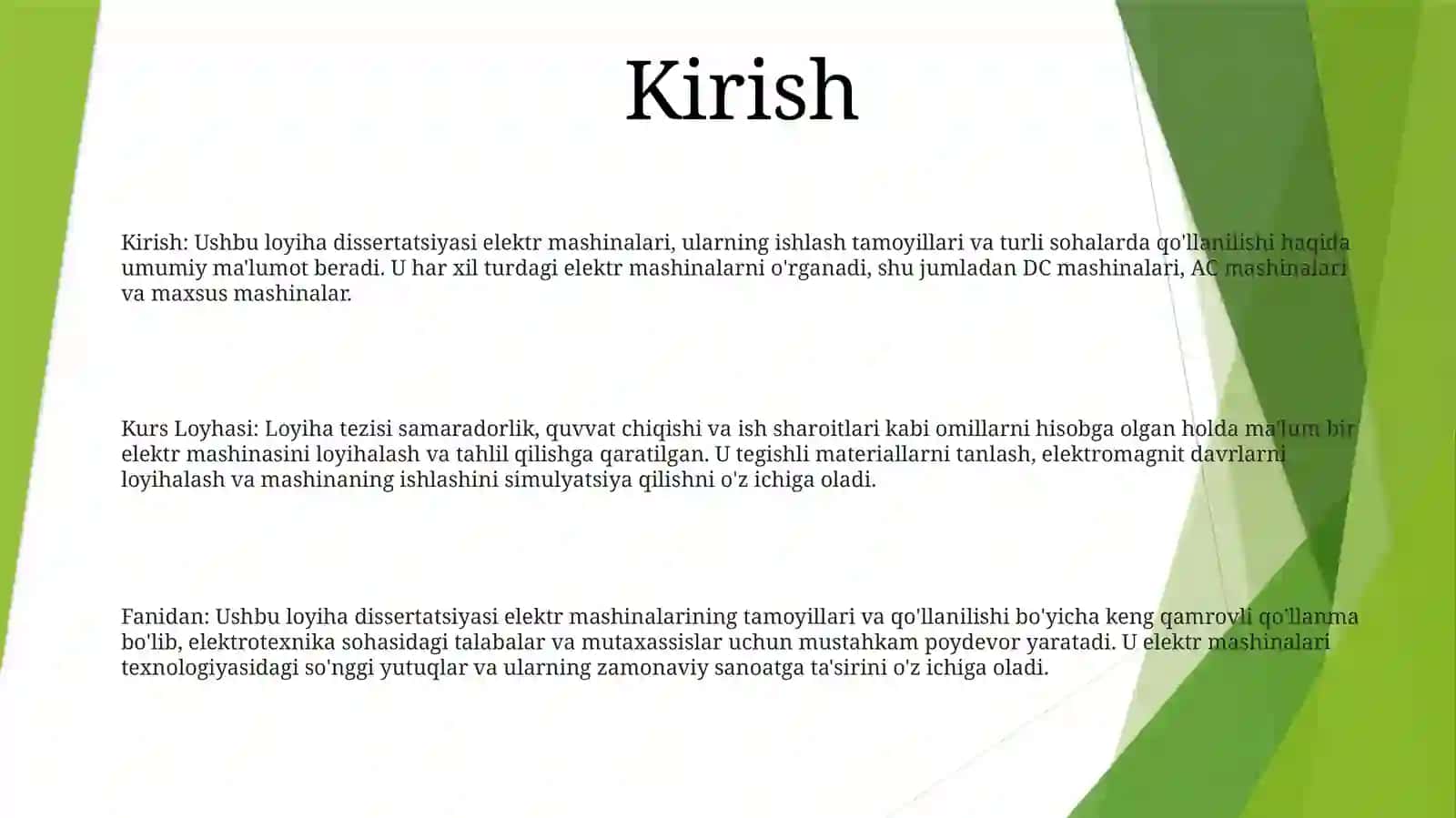 Elektr Mashinalari Fanidan Kurs Loyhasi 2