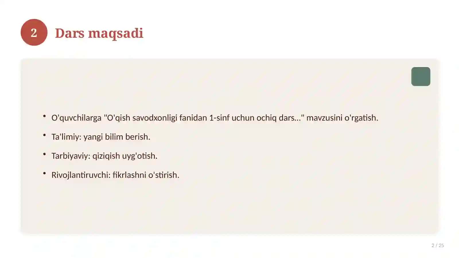 O'qish savodxonligi fanidan 1-sinf uchun ochiq dars ishlanmasi 2