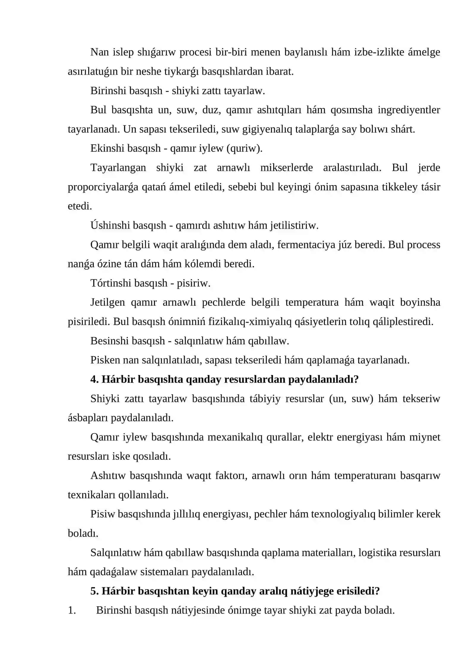 Nan ónimlerin islep shıǵarıw (nan óndirisi) 2