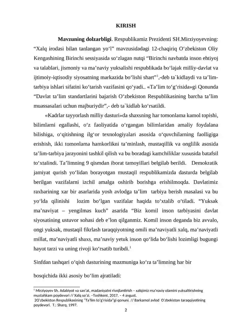 SINFDAN TASHQARI O’QISH BOSHLANG’ICH DARSLARINI TASHKIL ETISH 2
