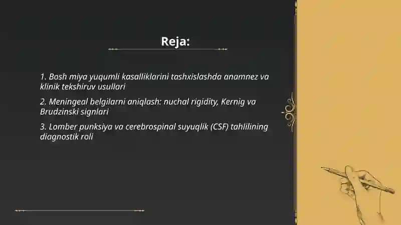 Bosh miya yuqumli kasalliklarida tekshirish usullari 2