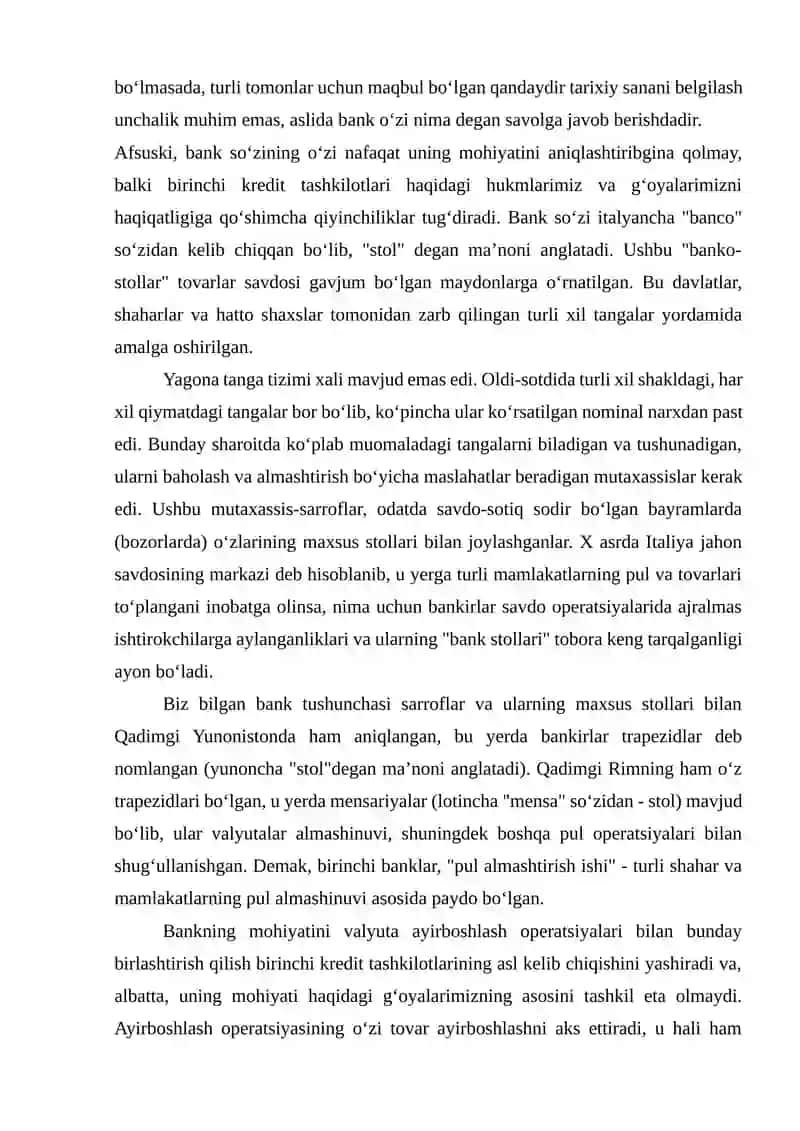 BANKLARNING PAYDO BO‘LISHI VA BANK TIZIMI 2