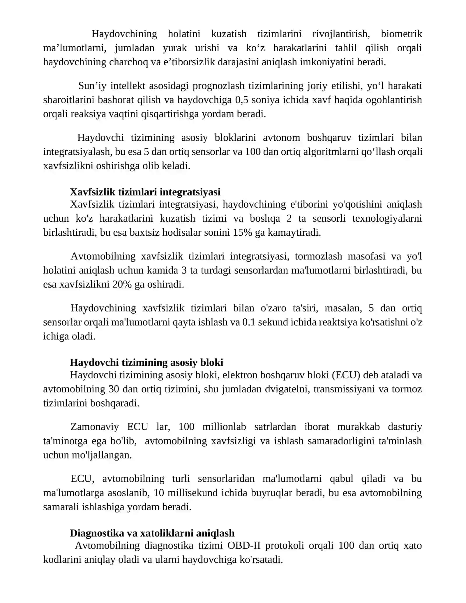 Avtomobilda haydovchi tizimning asosiy bogini 2