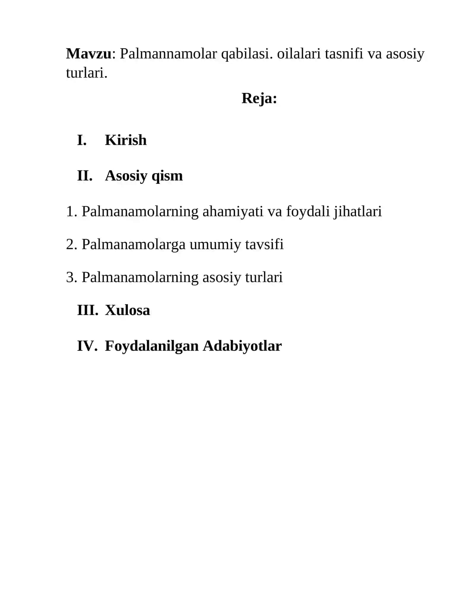 Palmannamolar qabilasi. oilalari tasnifi va asosiy turlari 2