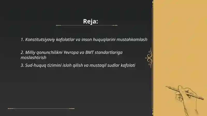 Yangi o'zbekiston inson haq huquqlari va erkinliklari kafolatining yaratilishi 2