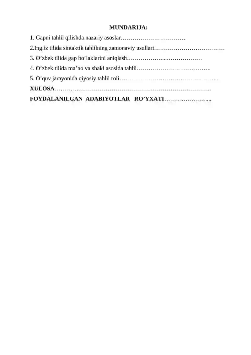 KURS ISHI "Ingliz va o’zbek tilida gapni tahlil qilish" 2