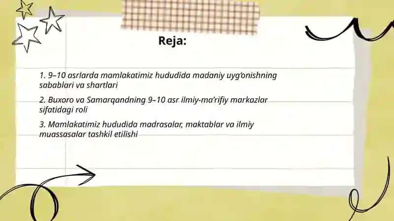 9-10asrlarda mamlakatimiz hududida ro‘y bergan madaniy uyg‘onish (Renessans) 2