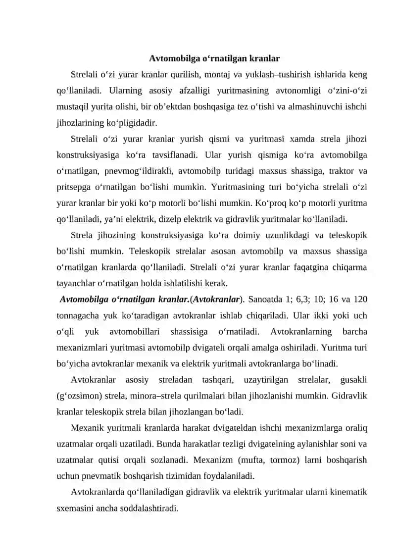 Strelali o’zi yurar montaj kranlar to‘g‘risida umumiy ma’lumot 2