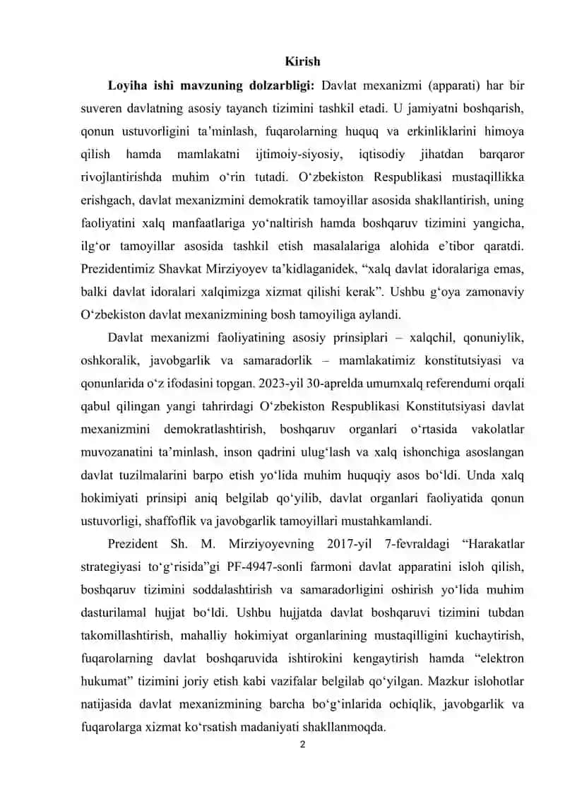 DAVLAT MEXANIZMI (APPARATI)NING TASHKIL ETILISHI VA FAOLIYATI PRINSPLARI 2