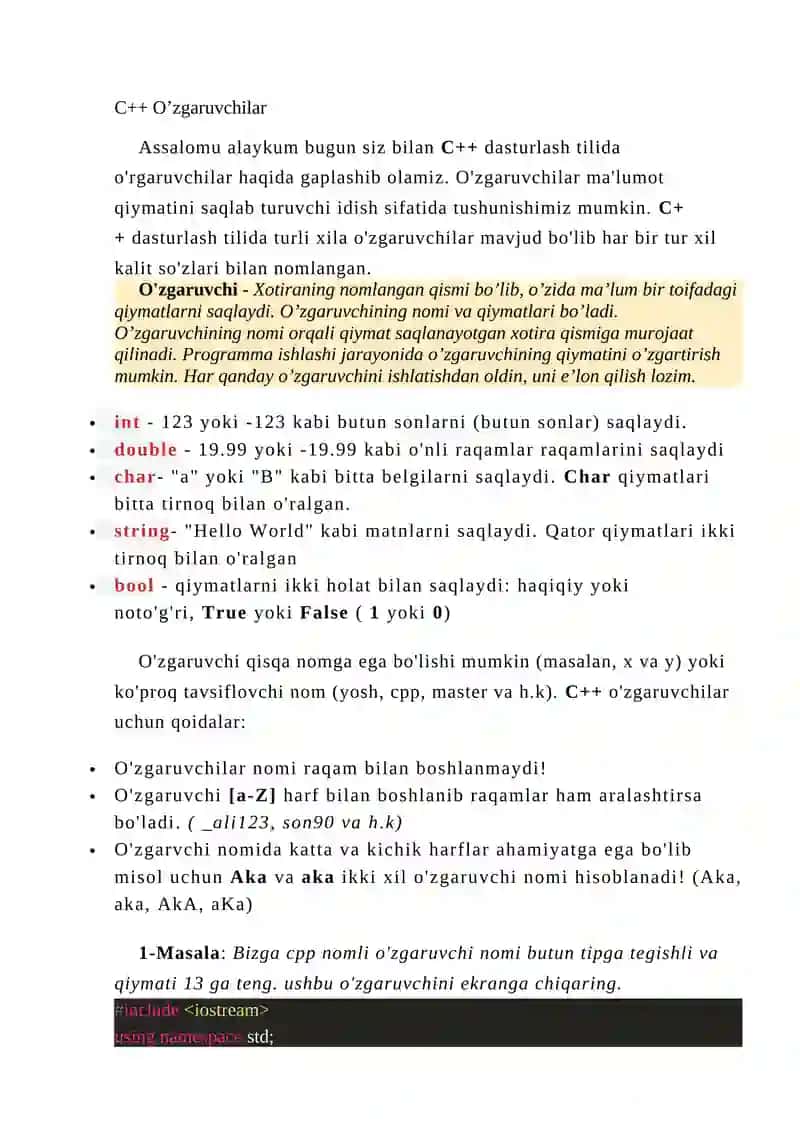 O'zgaruvchilar 2
