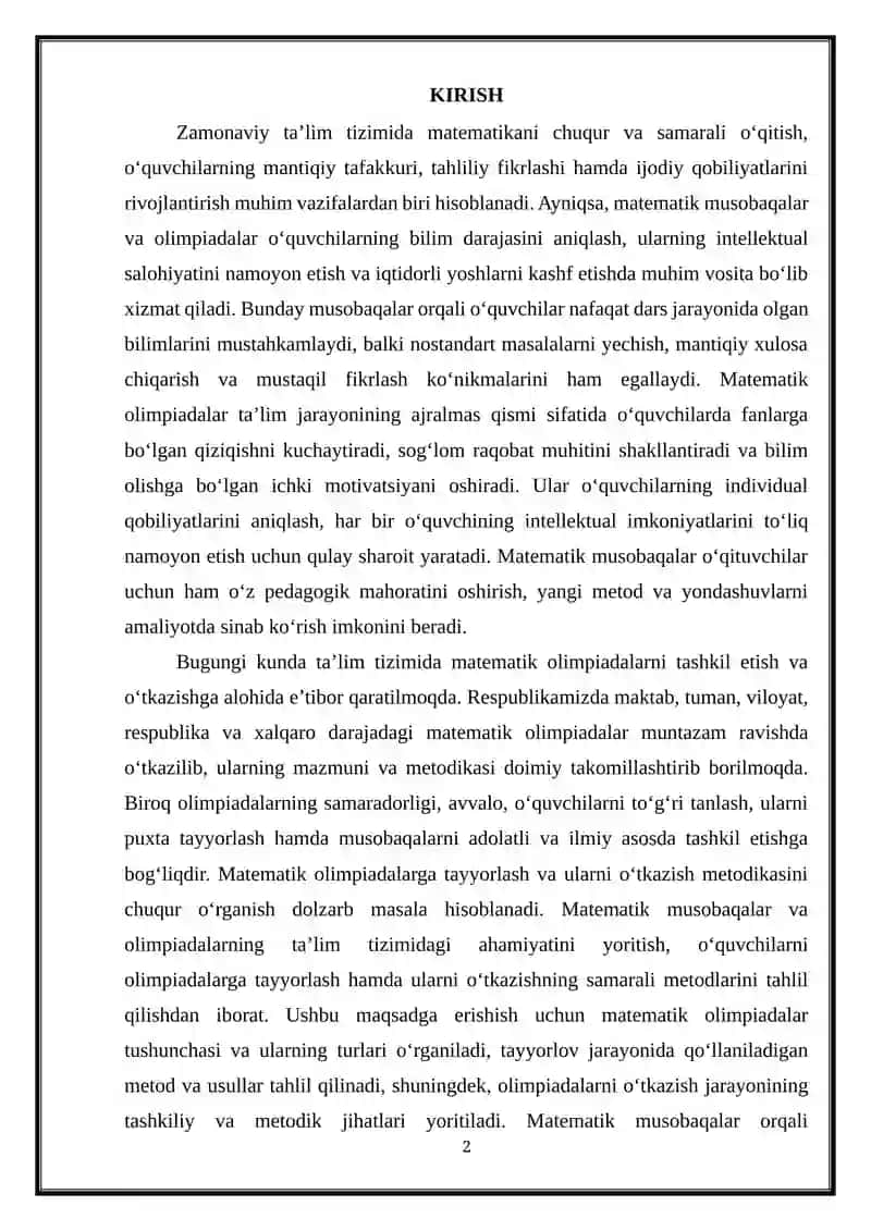 Matematik musobaqa olimpiadalar va ularni tayyorlash va òtkazish metodikasi 2
