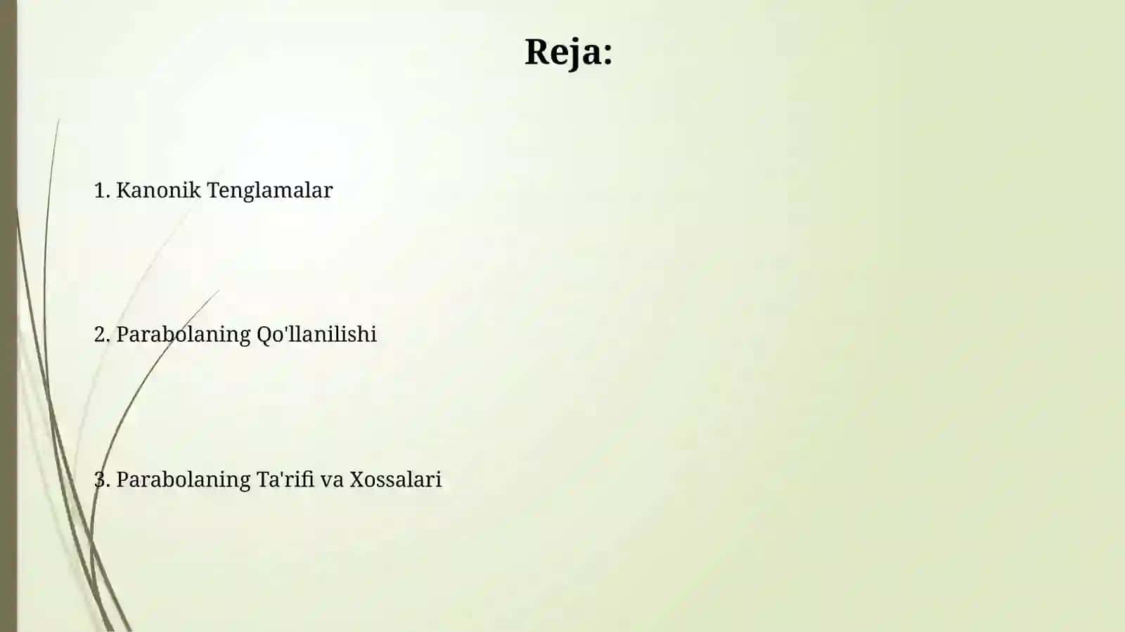 Parabala va uning kanonik tenglamalari 2
