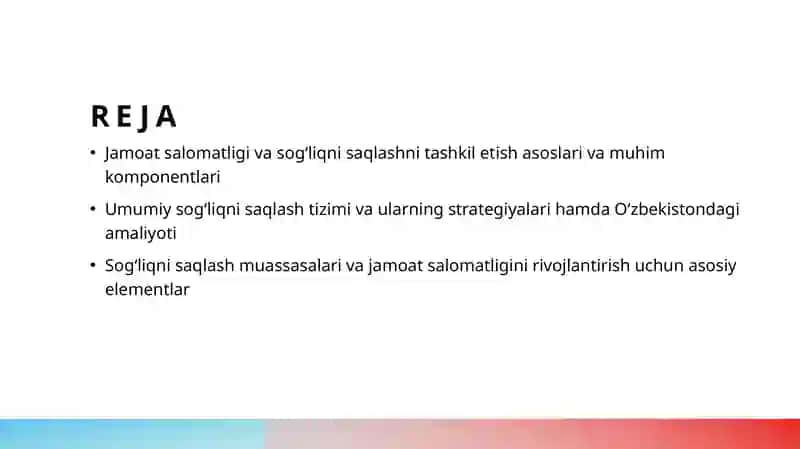 Jamoat salomatligi va sog‘liqni saqlashni tashkil etish modulining o‘rni, asosiy komponentlari 2