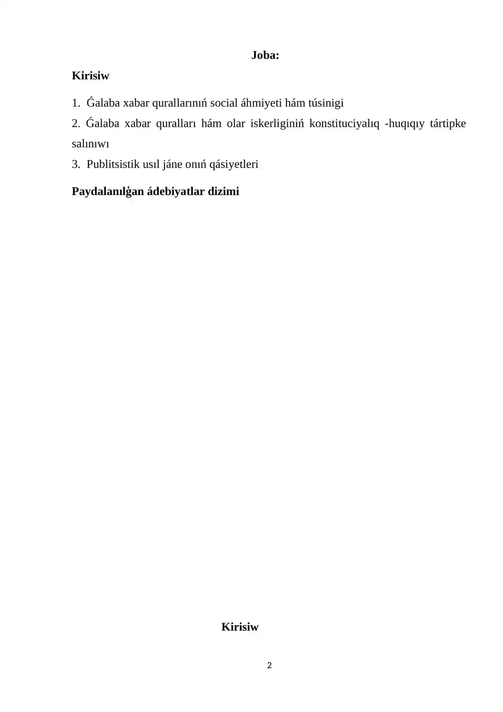 Ózbekstan Respublikasında ǵalaba xabar qurallarınıń iskerligi (ózgeris hám mashqalalar) 2
