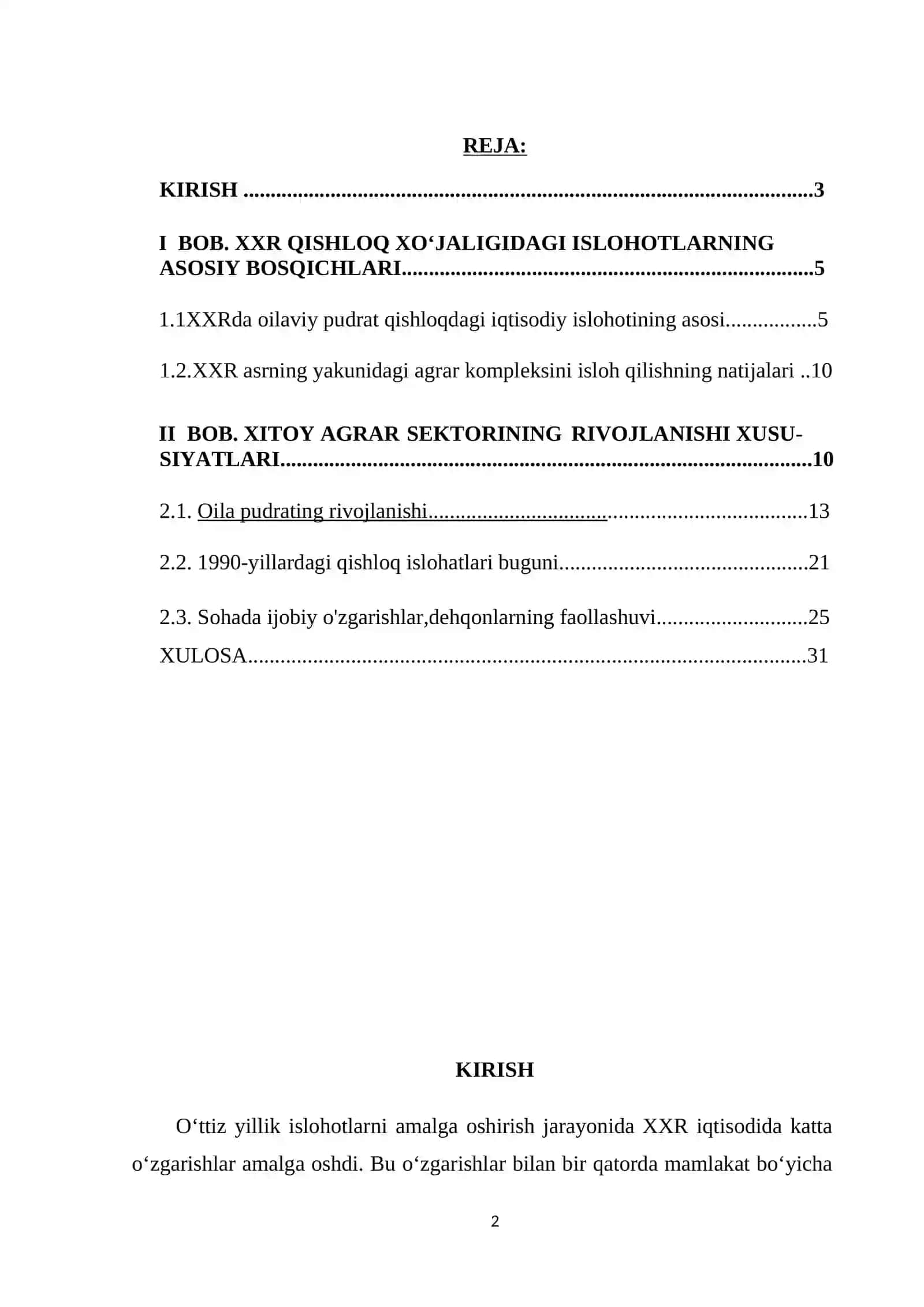 Xitoydagi agrar islohatlar tarix va buguni 2