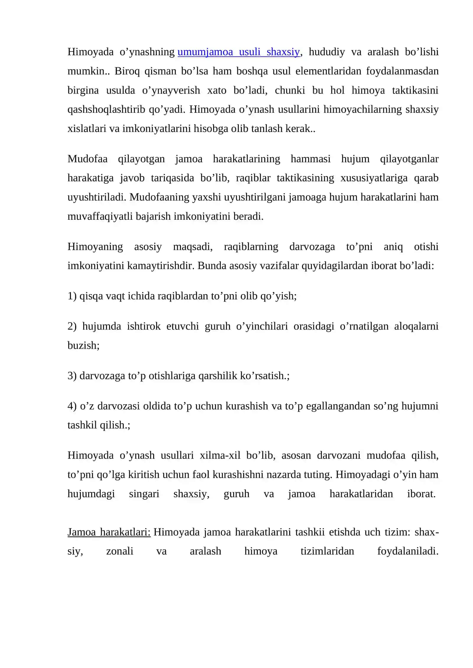 Qo’l to’pi o’yini texnikasi va taktikasi tasnifi 2