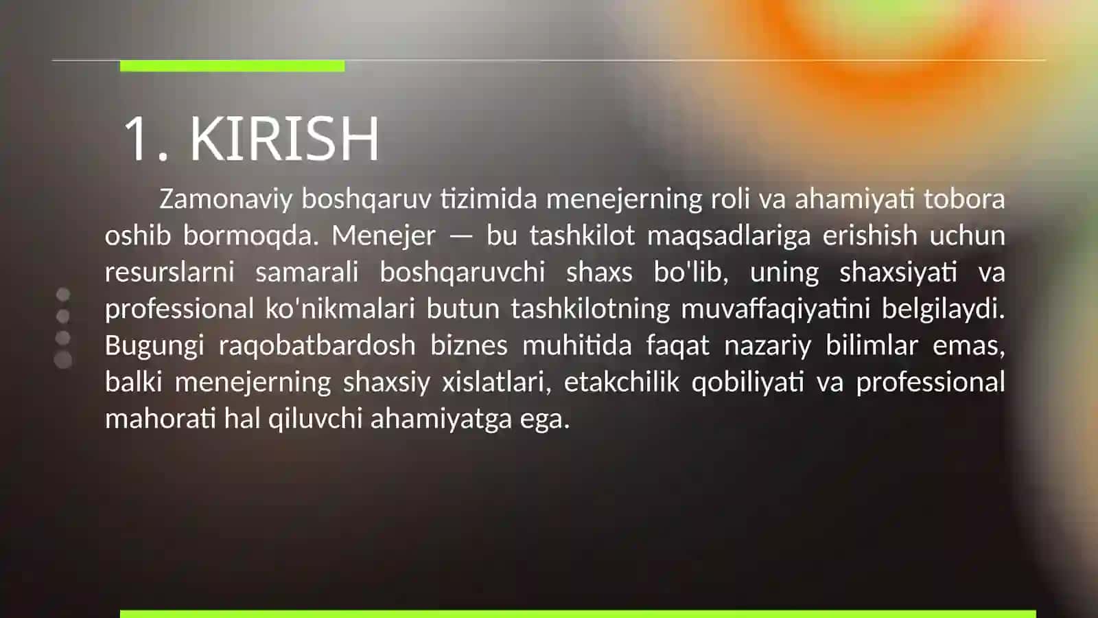 MENEJER SHAXSIYATI VA PROFESSIONAL KO'NIKMALARI 2