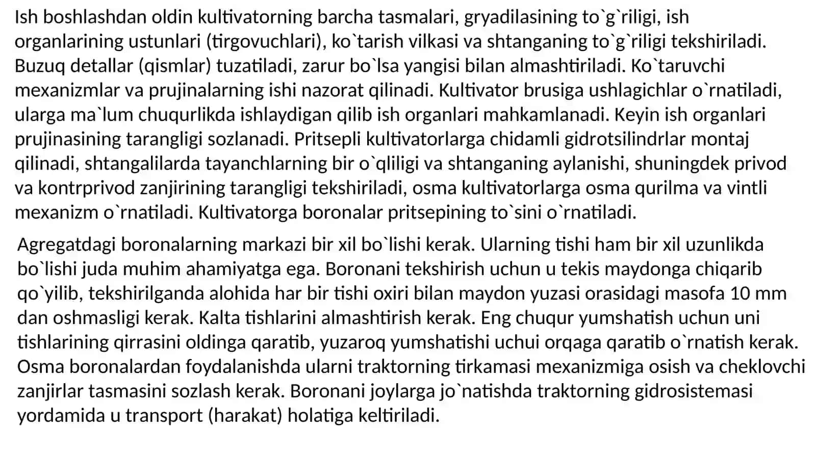 Traktor va kultivator-ozuqlantirgichni ishga tayyorlash. Agregat tuzish va uni ishga tayyorlash 2
