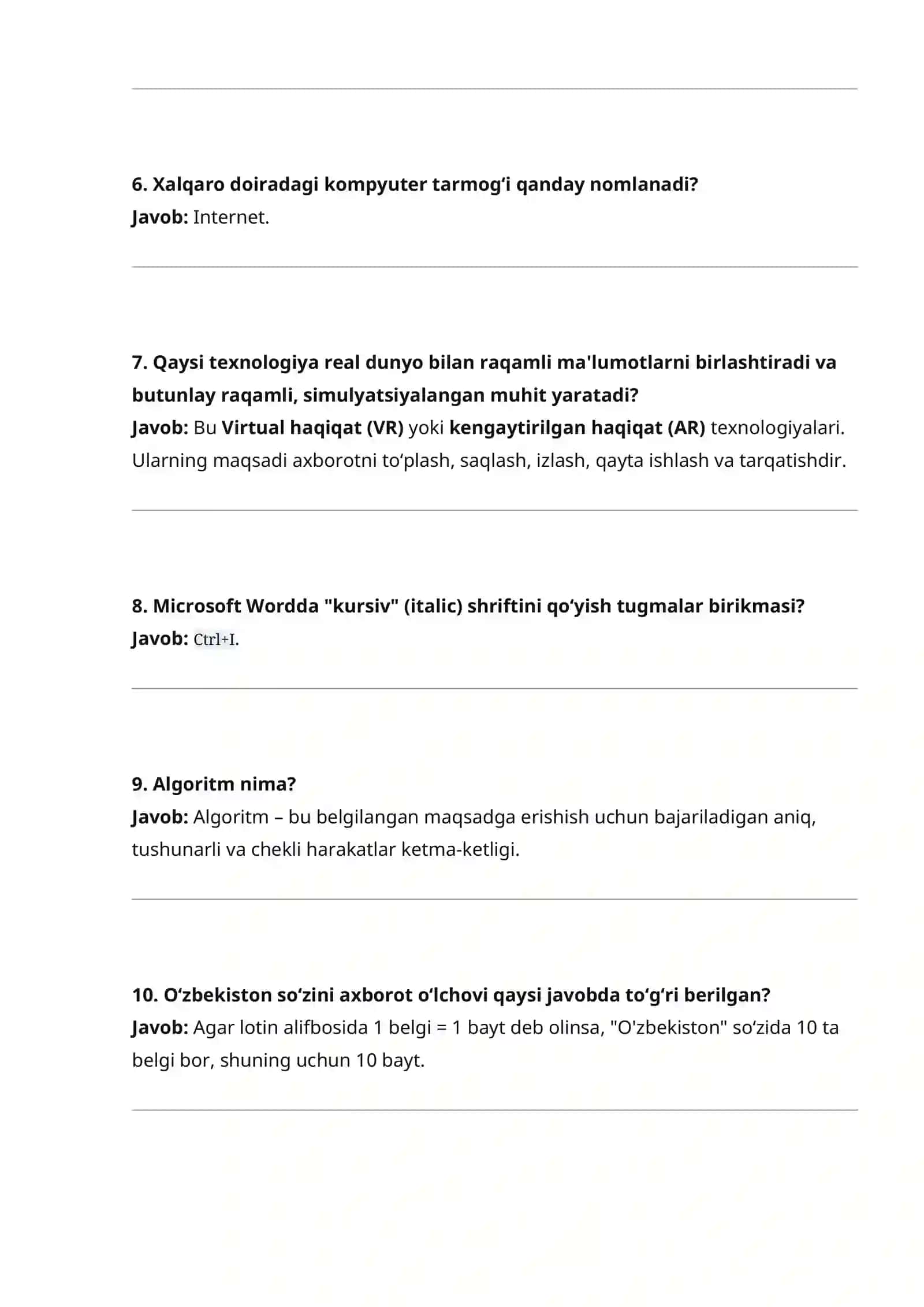 Agros test 2026 Axborot-kommunikatsiyadan tushadigan savollar javoblari bilan 2