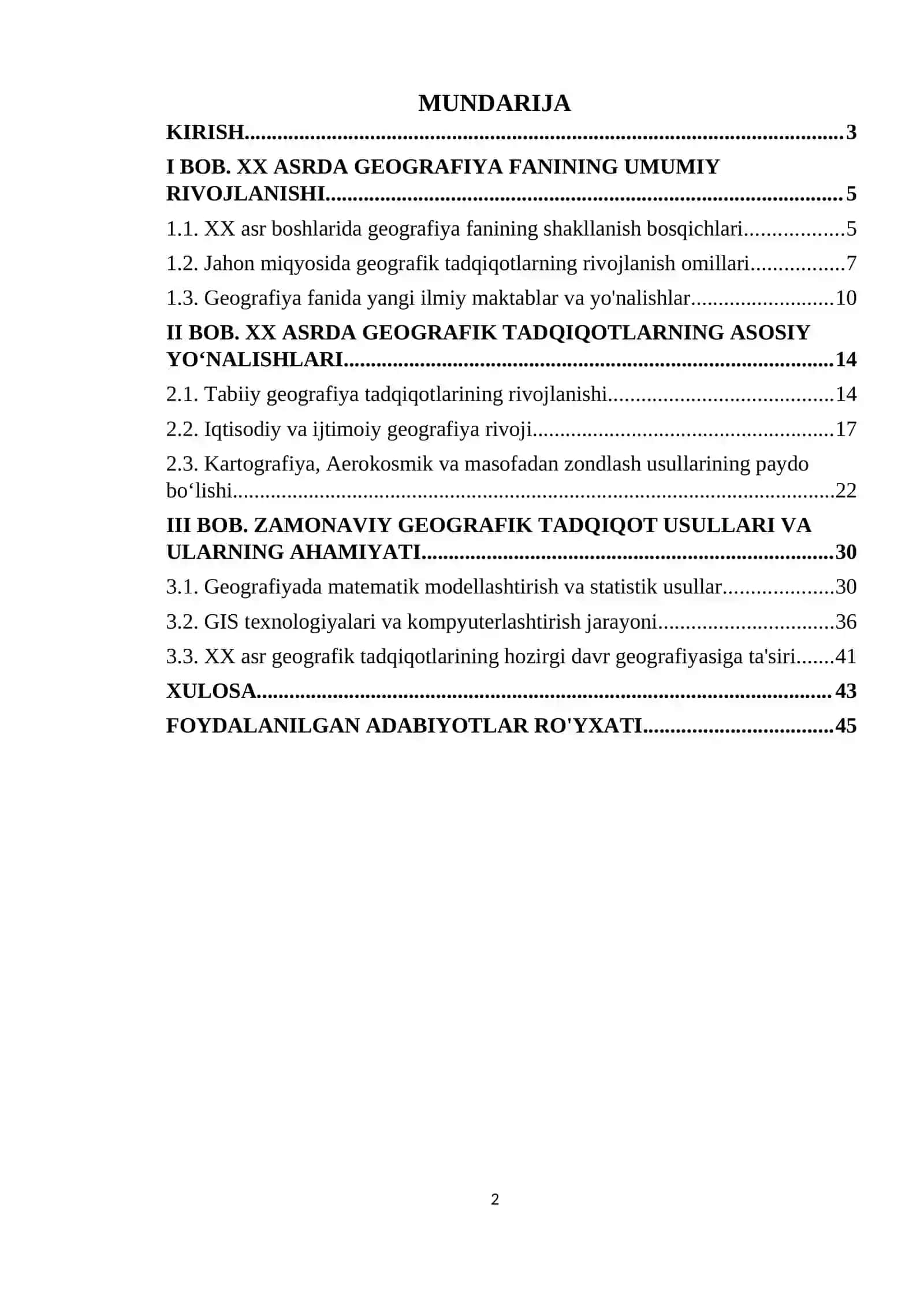 XX asrda geografik tadqiqotlar rivojlanishining asosiy yo‘nalishlari 2