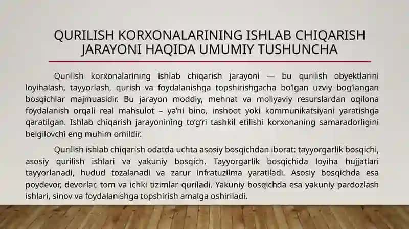 Qurilish korxonalari ishlab chiqarish jarayonlarining strukturasi 2