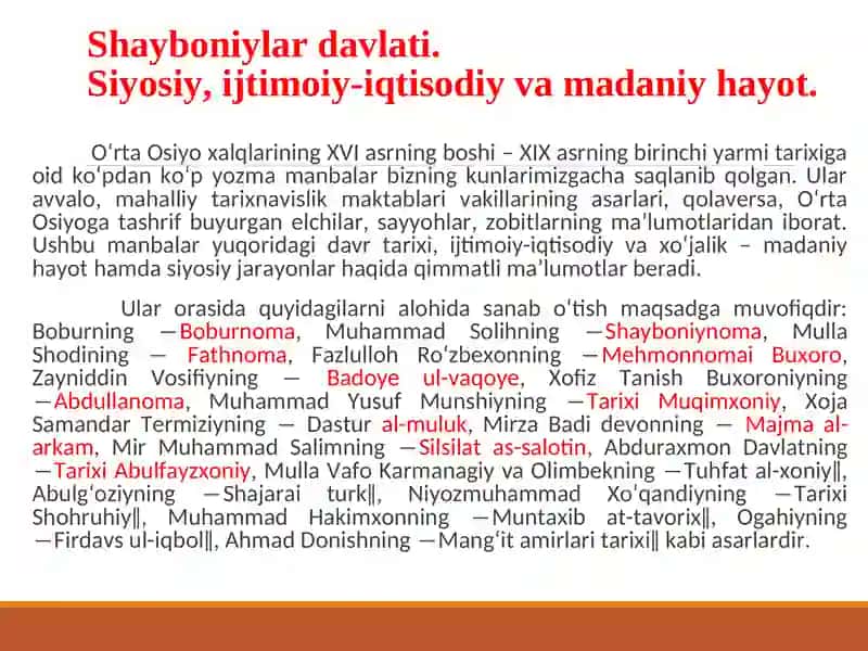 O’zbekiston hududlarining  xonliklarga bo`linib ketishi, uning sabablari va oqibatlari. 2