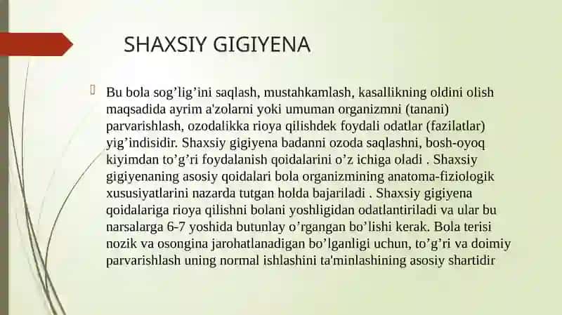 Turli yoshdagi sog’lom va bemor bolalarni shaxsiy gigiyenasi 2