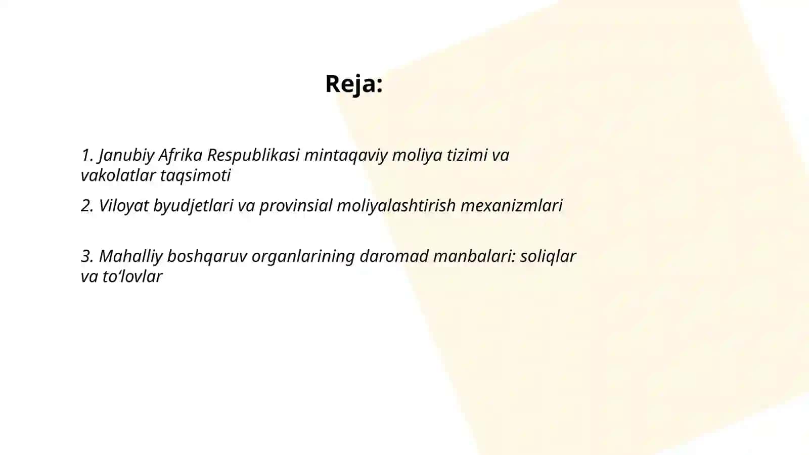Janubiy Afrika Respublika mintaqalarning moliyalashtirish mexanizmlari 2