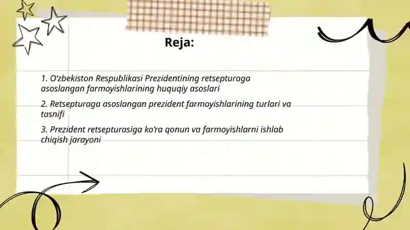 Oʻzbekiston Respublikasi Prezidentining retsepturaga asoslangan qonun va farmoyishlar 2