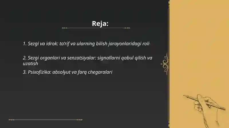 Bilish jarayonlari.Sezgi va idrokning psixologik mohiyati 2