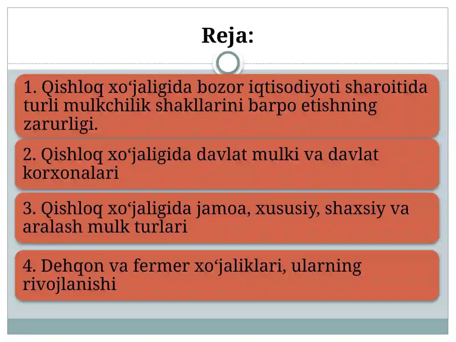 QISHLOQ XO‘JALIGIDA MULK VA TADBIRKORLIK SHAKLLARI, ULARNING BOZOR SHAROITIDA RIVOJLANISHI 2