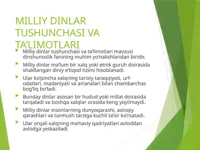 Milliy dinlar tushunchasi va ta'limotlari 2
