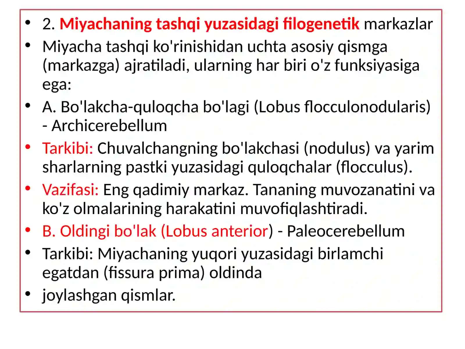 MIYACHA ANATOMIYASI, MARKAZLARI VA VAZIFALARI 2