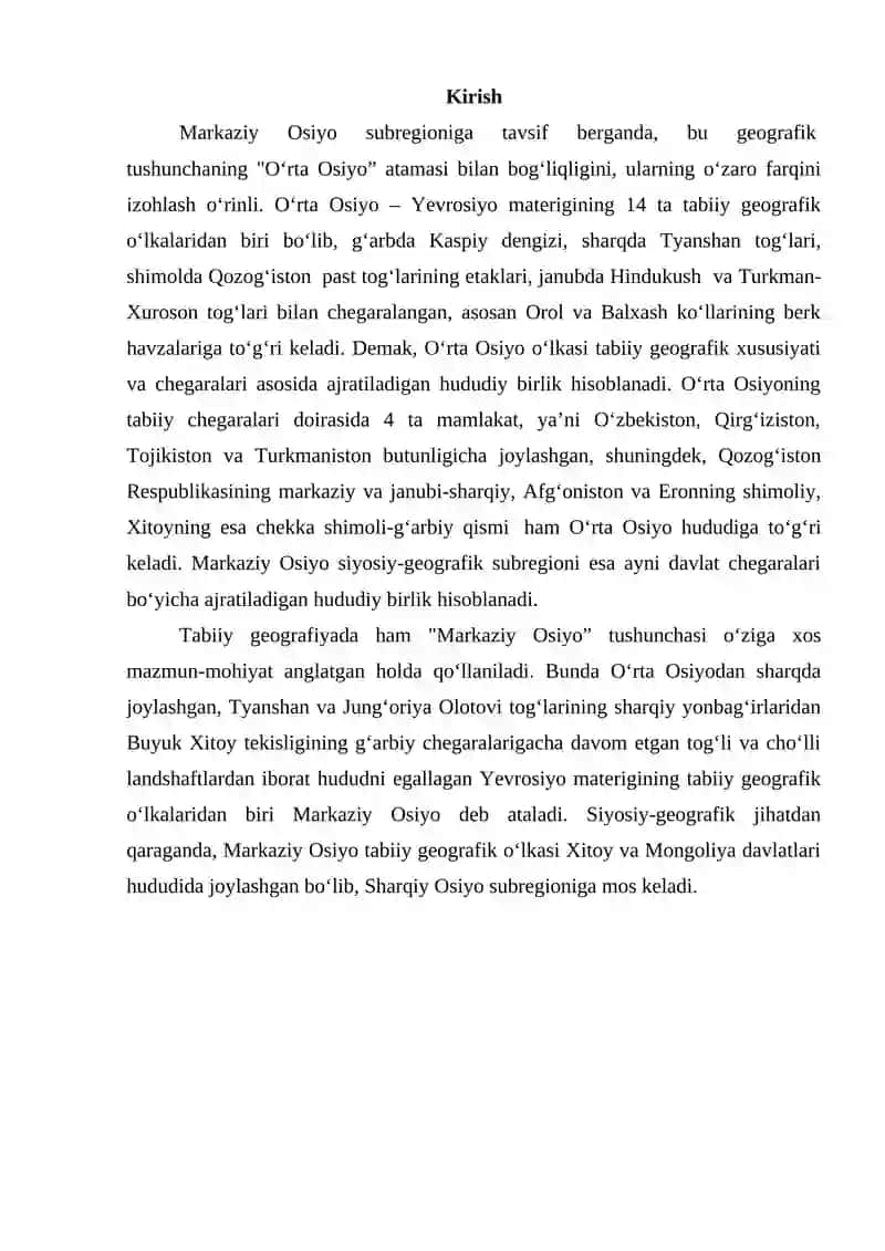 Markaziy Osiyo tabiiy resurslari geografik tarqalishi 2