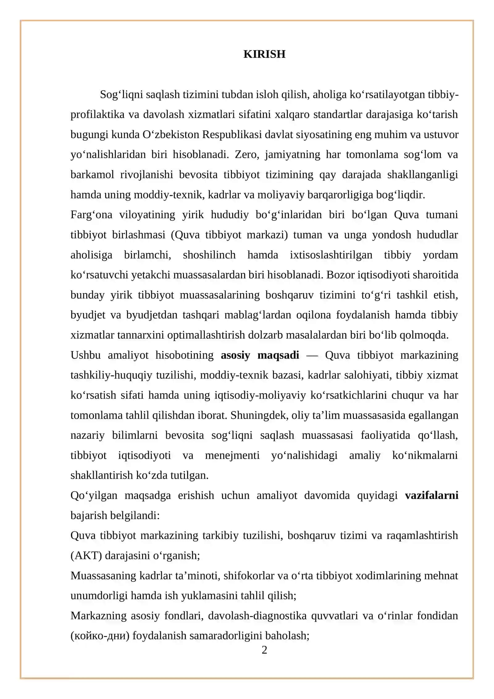 quva tibbiyot markazi Amaliyot hisoboti 2