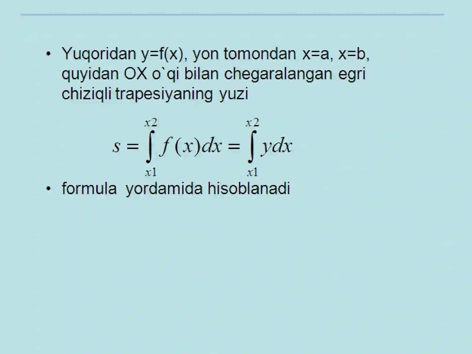 Aniq integralni yuza hisoblashga tadbiqi 2