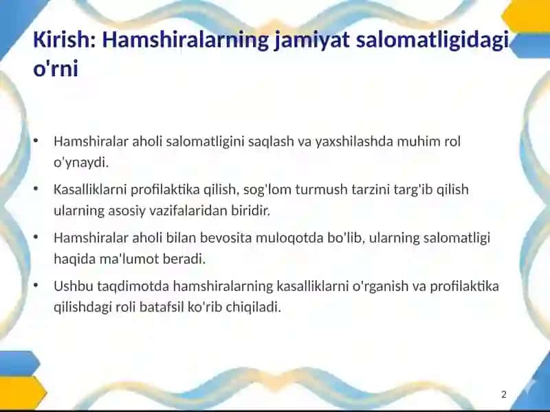 Aholi kasallanishini o'rganish va profilaktikasida hamshiralarning roli 2